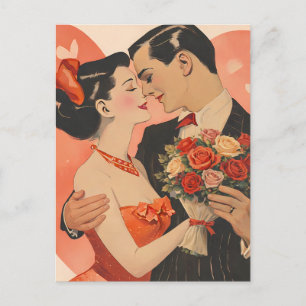 Klassiek Valentijnsdag-stel met rozen – Retro Briefkaart