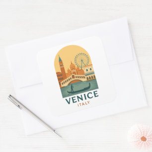 Klassiek Venetië Italië Reizen Gondel en Stad Retr Vierkante Sticker
