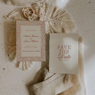 Klassiek Verbrand Oranje Boho Bloemmotief Terracot Save The Date