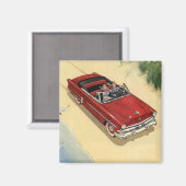 Klassiek Vervoer, Rode Cabriolet Strand Magneet (Voorkant / Achterkant)
