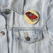 Klassiek Vervoer, Rode Cabriolet Strand Ronde Button 5,7 Cm (In situ)