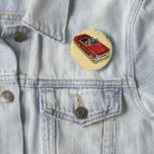 Klassiek Vervoer, Rode Open Auto Strand Ronde Button 5,7 Cm (In situ)