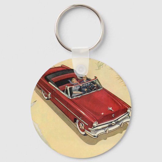 Klassiek Vervoer, Rode Open Auto Strand Sleutelhanger (Voorkant)