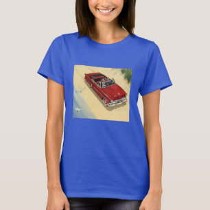 Klassiek Vervoer, Rode Open Auto Strand T-shirt
