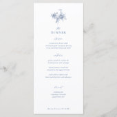 Klassiek Victoriaans Blauw Bloemen Trouwdiner Menu (Voorkant)