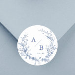 Klassiek Victoriaans Frans Blauw Huwelijk Monogram Ronde Sticker<br><div class="desc">Klassieke Victoriaans Franse bruiloft Monogram Stickers</div>