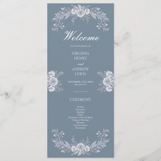 Klassiek Victoriaans huwelijksprogramma met Blue F Programmakaart (Voorkant)