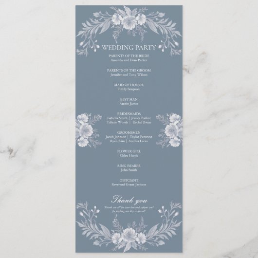 Klassiek Victoriaans huwelijksprogramma met Blue F Programmakaart (Achterkant)