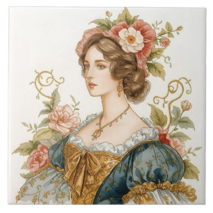 Klassiek, Victoriaans, prinses met mooie Rozen Tegeltje
