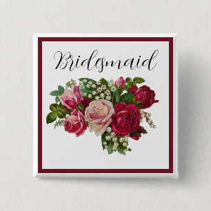 Klassiek Victoriaans Roos Lily of Valley bruidsmei Vierkante Button 5,1 Cm