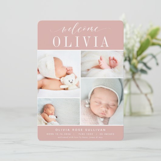 Klassiek vier | Foto Collage Birth Aankondiging (Staand voorkant)