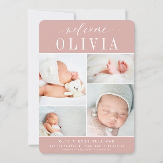 Klassiek vier | Foto Collage Birth Aankondiging (Voorkant)