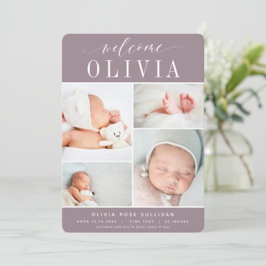 Klassiek vier | Foto Collage Birth Aankondiging (Staand voorkant)