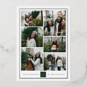 Klassiek vierkant monogram minimalistisch 6 fotoco folie feestdagenkaart (Voorkant)