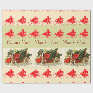 KLASSIEK, VINTAGE CARS, CHRISTMAS TREE EN Rood Cadeaupapier