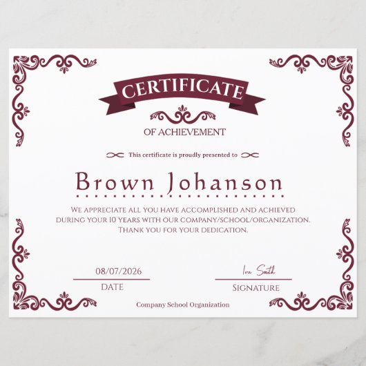 Klassiek Vintage Certificaat van Prestatie Elegant (Voorkant)