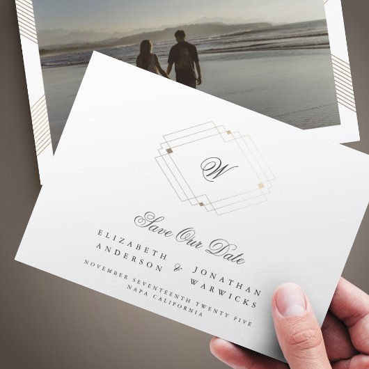 klassiek vintage deco goudmonogram lijst save the date