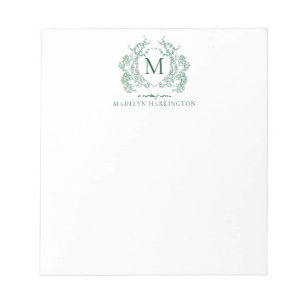 Klassiek Vintage Groen Bloemenkroon Monogram Notitieblok