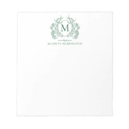 Klassiek Vintage Groen Bloemenkroon Monogram Notitieblok