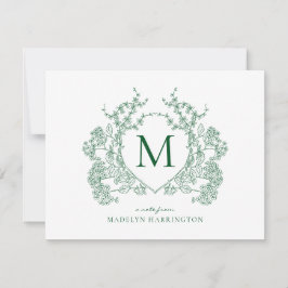 Klassiek Vintage Groen Bloemenkroon Monogram Notitiekaartje