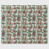 Klassiek Vintage Kerstmis Plaid & Hulst Patroon Cadeaupapier (Vlak)