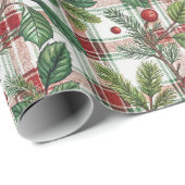 Klassiek Vintage Kerstmis Plaid & Hulst Patroon Cadeaupapier (Rol Hoek)