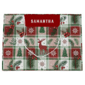 Klassiek Vintage Kerstmis Plaid & Hulst Patroon Groot Cadeauzakje (Voorkant)
