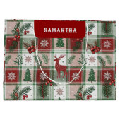 Klassiek Vintage Kerstmis Plaid & Hulst Patroon Groot Cadeauzakje (Achterkant)