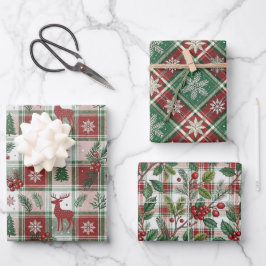 Klassiek Vintage Kerstmis Plaid & Hulst Patroon Inpakpapier Vel