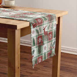 Klassiek Vintage Kerstmis Plaid & Hulst Patroon Korte Tafelloper