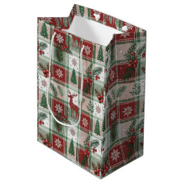 Klassiek Vintage Kerstmis Plaid & Hulst Patroon Medium Cadeauzakje