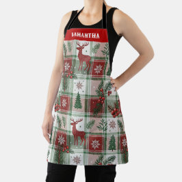 Klassiek Vintage Kerstmis Plaid & Hulst Patroon Schort