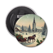 Klassiek/vintage kerstscène button flesopener (Voorkant)