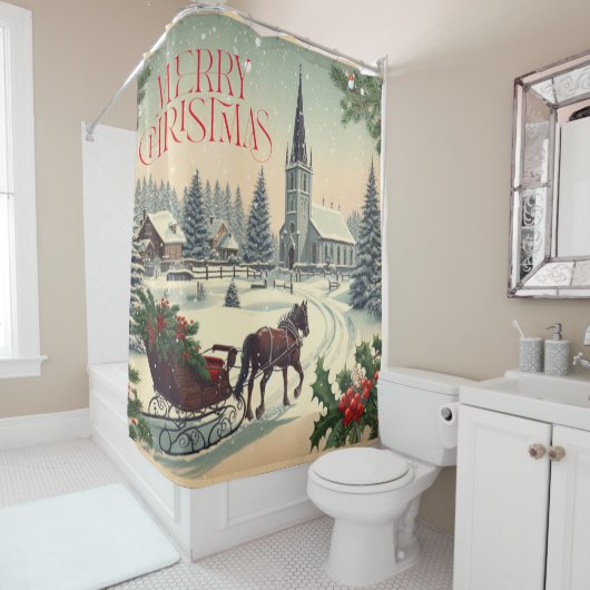 Klassiek/vintage kerstscène douchegordijn (In situ)
