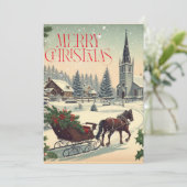 Klassiek/vintage kerstscène feestdagenkaart (Staand voorkant)
