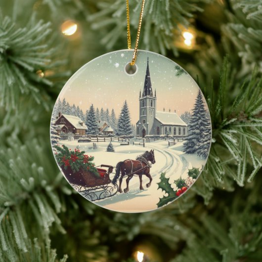 Klassiek/vintage kerstscène keramisch ornament (Boom)