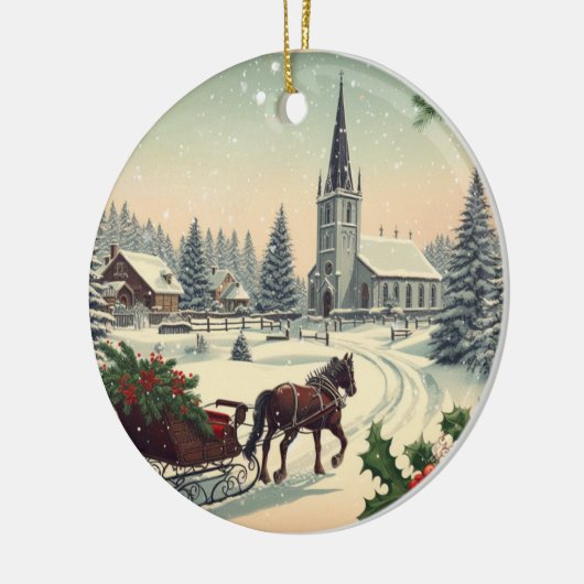 Klassiek/vintage kerstscène keramisch ornament (Links)