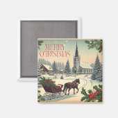 Klassiek/vintage kerstscène magneet (Voorkant / Achterkant)