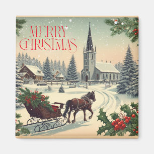 Klassiek/vintage kerstscène magneet