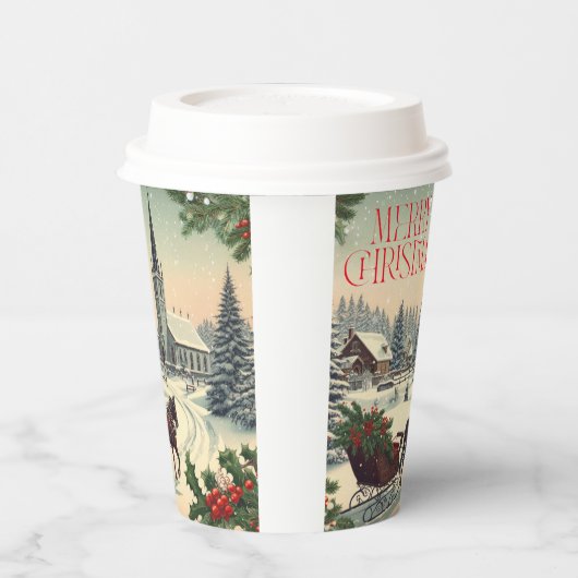 Klassiek/vintage kerstscène papieren bekers (Links)