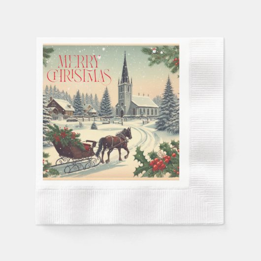 Klassiek/vintage kerstscène servet (Voorkant)