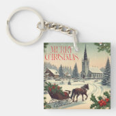 Klassiek/vintage kerstscène sleutelhanger (voorkant)