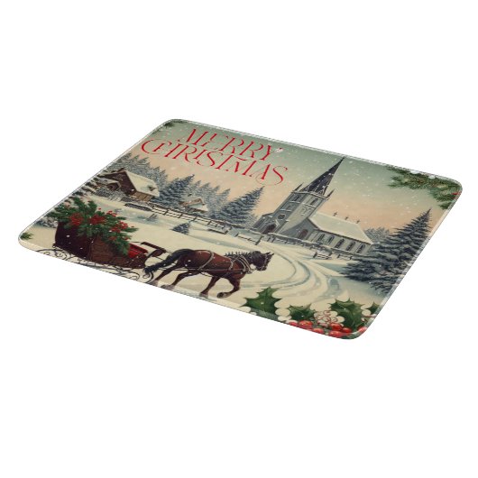 Klassiek/vintage kerstscène snijplank (Hoek)