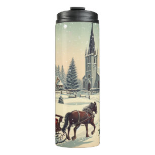 Klassiek/vintage kerstscène thermosbeker