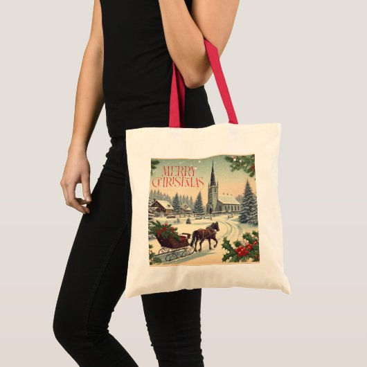 Klassiek/vintage kerstscène tote bag (Voorkant (product))