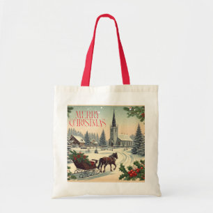 Klassiek/vintage kerstscène tote bag