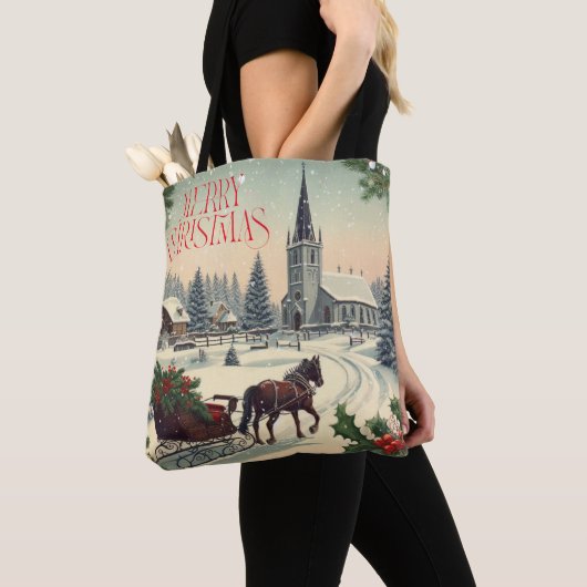 Klassiek/vintage kerstscène tote bag (Dichtbij)