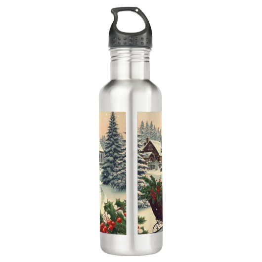 Klassiek/vintage kerstscène waterfles  (Achterkant)