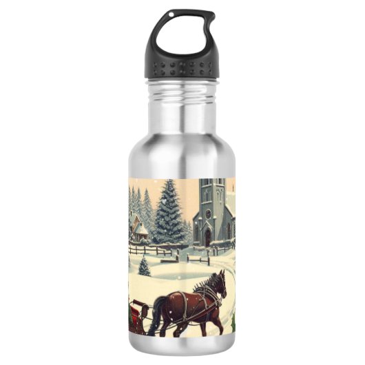 Klassiek/vintage kerstscène waterfles (Voorkant)