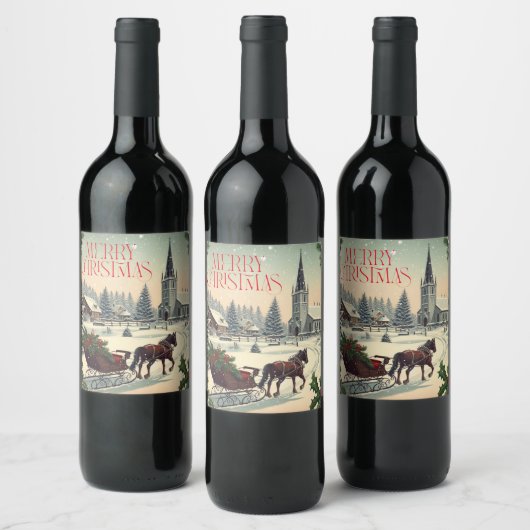 Klassiek/vintage kerstscène wijn etiket (Flessen)